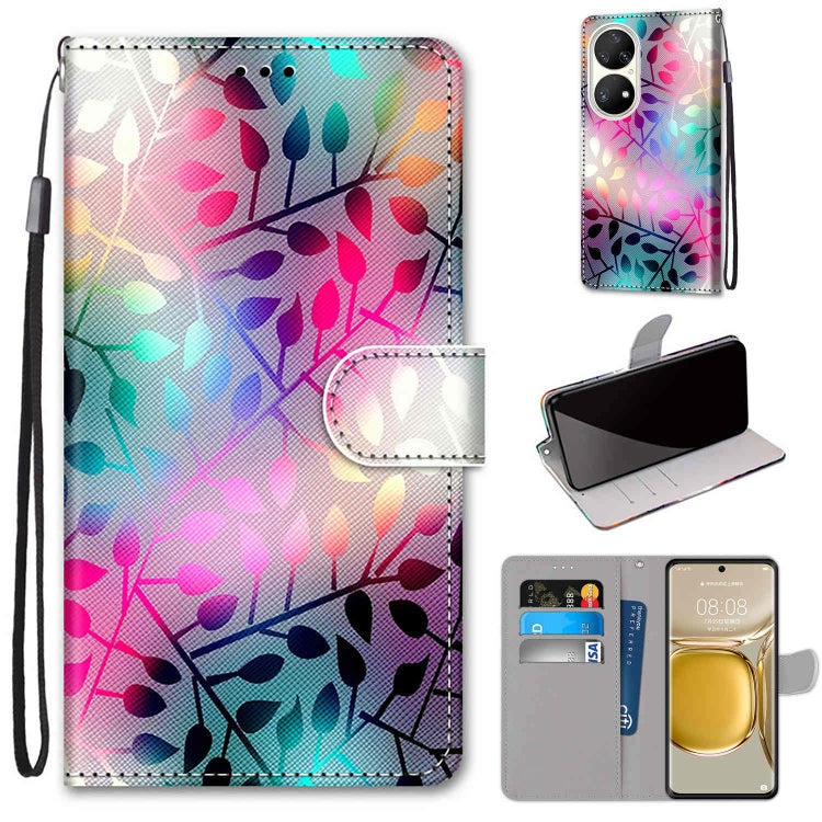Colorful paint floral flip phone wallet case with card slots, PU leather, wrist strap, holder
