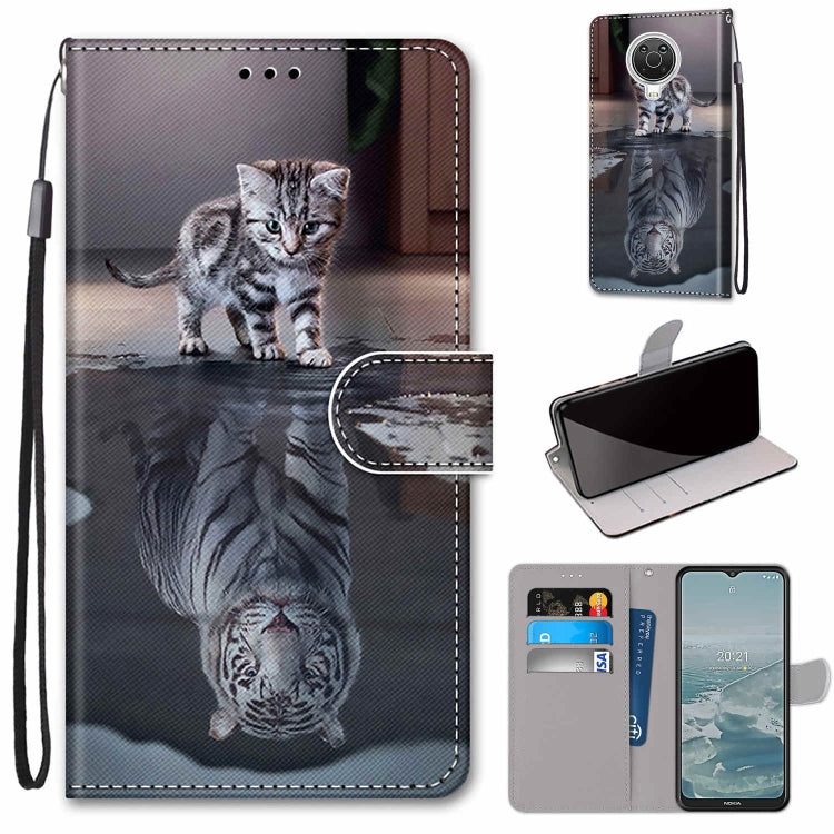 Flip PU leather phone wallet case with wrist strap and card slots, gray kitten portrait