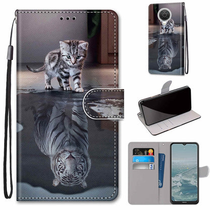 Flip PU leather phone wallet case with wrist strap and card slots, gray kitten portrait