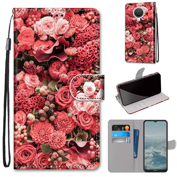 Flip PU leather phone wallet case with wrist strap and card slots, red rose print