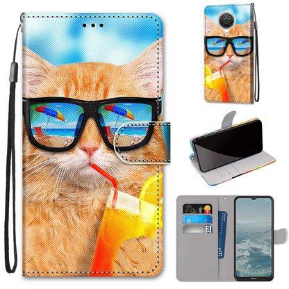 Cat PU leather wallet phone case with lanyard and card slots