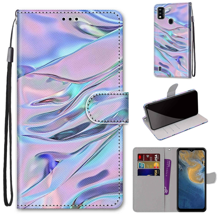 Colorful marbled PU leather flip phone case with wrist strap and card slots