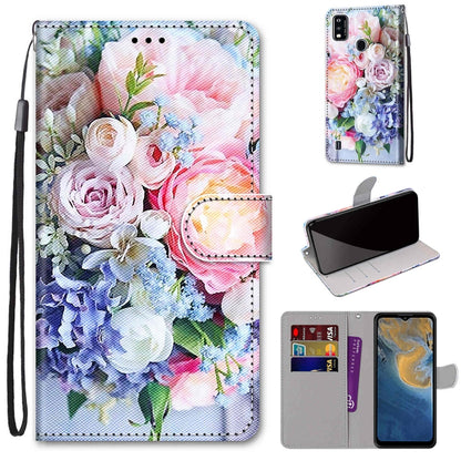 Mobile wallet case with floral bouquet print, folio cover, card slots, wrist strap