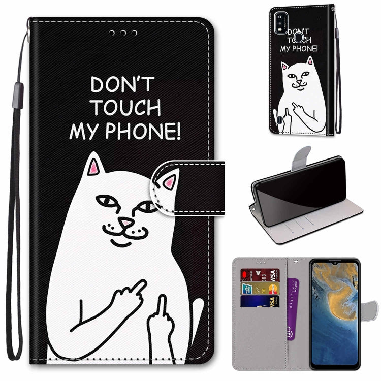 Mobile wallet case with black cat graphic, folio cover, card slots, wrist strap