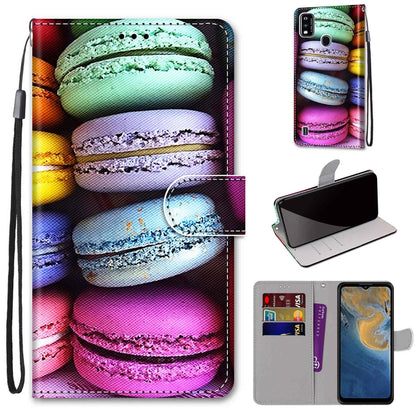 Mobile wallet case with colorful macarons print, folio cover, card slots, wrist strap