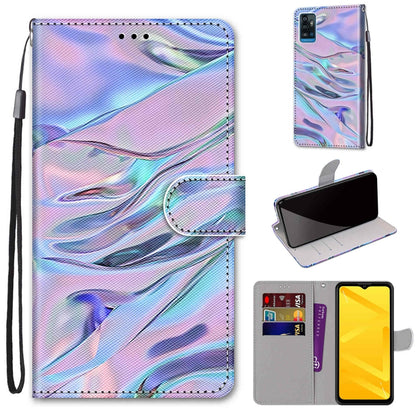 Mobile wallet case with pastel marble wave print, folio cover, card slots, wrist strap