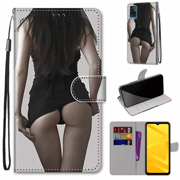 Mobile wallet case with woman lingerie-style photo print, folio cover, card slots, wrist strap