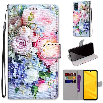 Floral roses PU leather phone wallet case with flip cover, card slots & wrist strap.