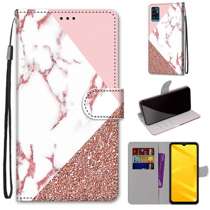 Marble and glitter red PU leather phone wallet case with flip cover, card slots & wrist strap.
