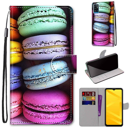 Colorful macaron PU leather phone wallet case with flip cover, card slots & wrist strap.