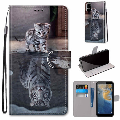 Kitten PU leather phone wallet case with flip cover, card slots, and hand strap; gray cat print