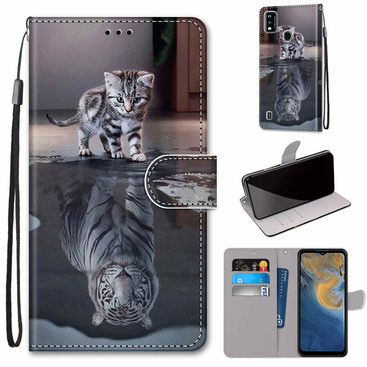 PU leather phone wallet case with kitten and cat portrait design, magnetic flip, card slots, strap