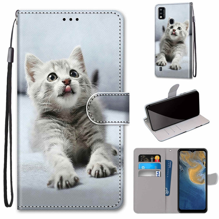 PU leather phone wallet case with gray kitten portrait, magnetic flip, card slots, strap