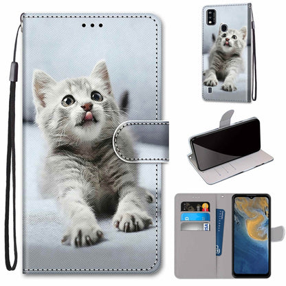 PU leather phone wallet case with gray kitten portrait, magnetic flip, card slots, strap