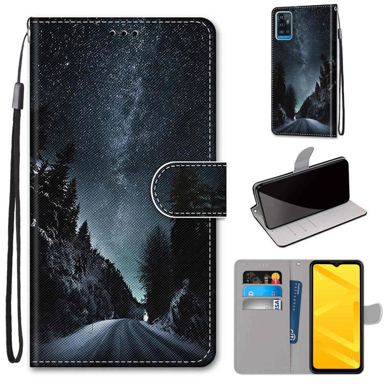PU leather phone wallet case with wrist strap, flip cover, night forest print