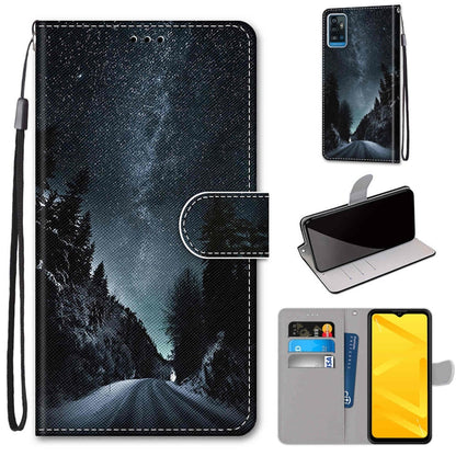 PU leather phone wallet case with wrist strap, flip cover, night forest print