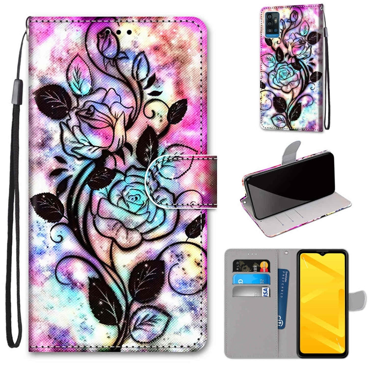 PU leather phone wallet case with wrist strap, flip cover, floral rose and butterfly print
