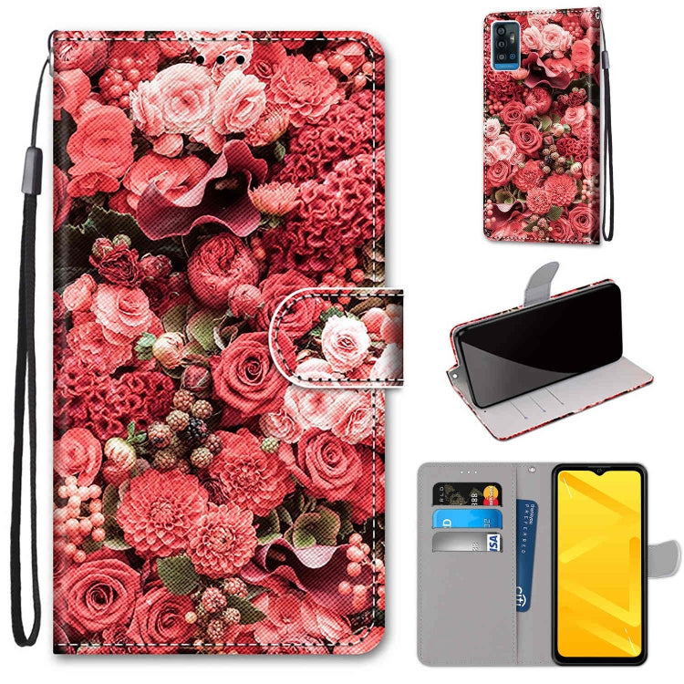 PU leather phone wallet case with wrist strap, flip cover, red rose bouquet print