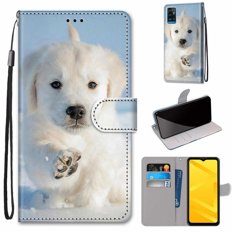 PU leather phone wallet case with wrist strap, flip cover, white dog face print