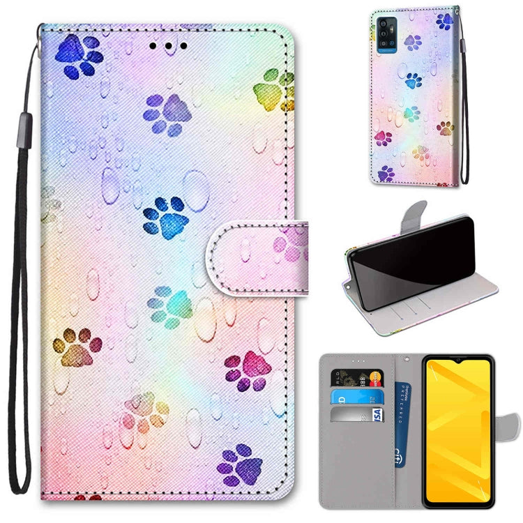 Flip PU leather phone wallet case with card slots, colorful paw print pattern