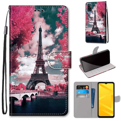 Flip PU leather phone wallet case with card slots, Eiffel Tower city scene print