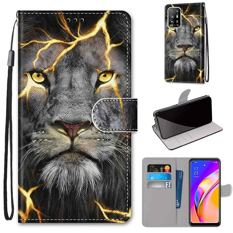 Printed PU leather phone wallet case with magnetic clasp, card slots, lanyard; golden lightning cat face.