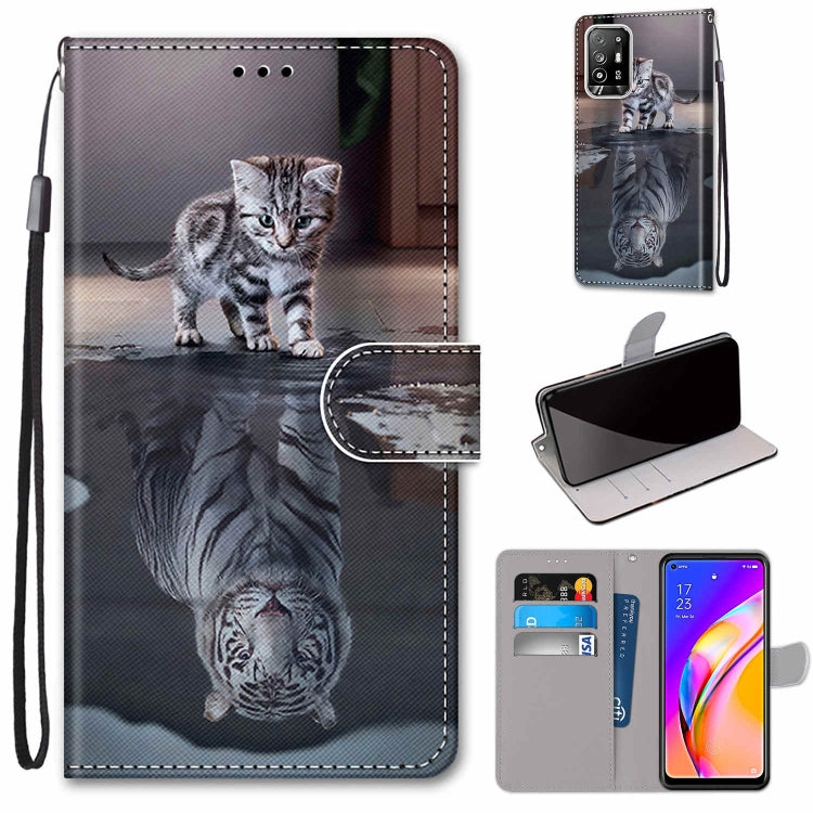 Flip PU leather wallet phone case with lanyard, card slots, and cat on paw print design.