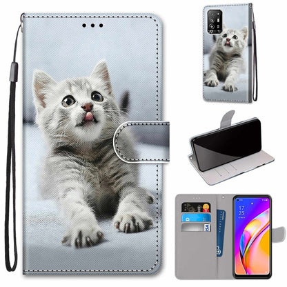 Flip PU leather wallet phone case with lanyard, card slots, and gray kitten portrait.