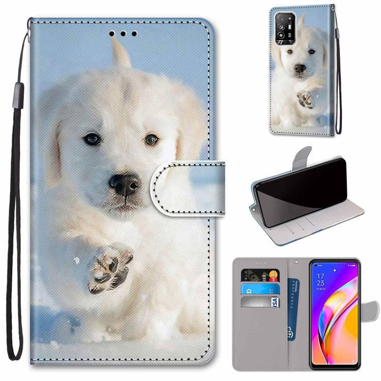 Flip PU leather wallet phone case with lanyard, card slots, and white dog face print.