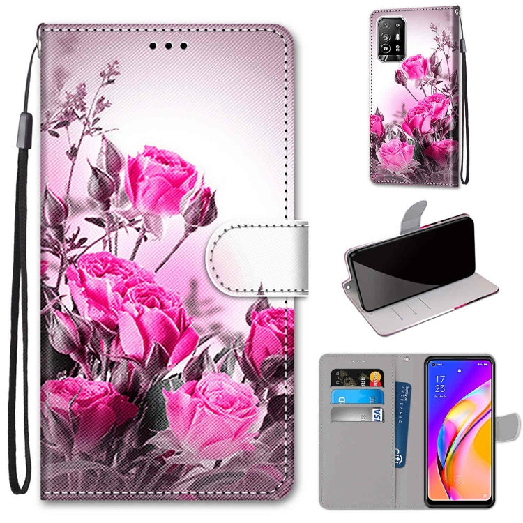 Pink floral rose PU leather phone wallet case with flip cover, card slots, and strap