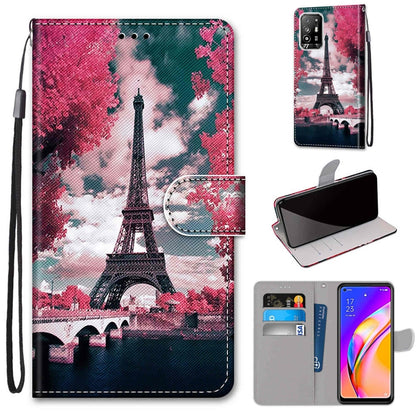 Pink Paris Eiffel Tower PU leather phone wallet case with flip cover, card slots, and strap
