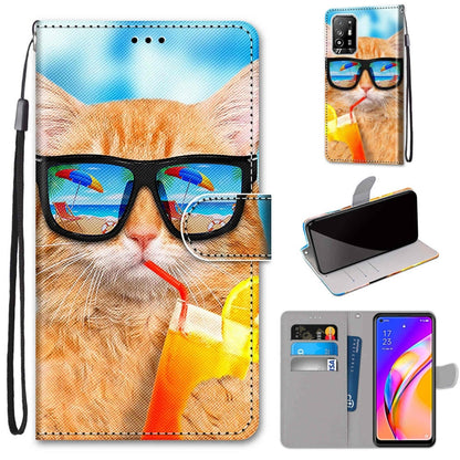 Orange cat wearing sunglasses PU leather phone wallet case with flip cover, card slots, and strap