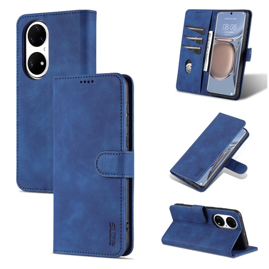 Blue leather flip phone case with card slots and wallet holder, vertical flip design