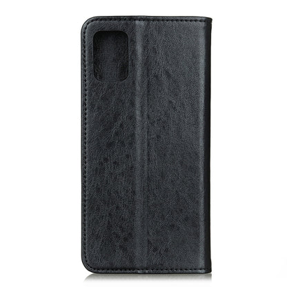Black magnetic flip leather phone case with camera cutout, textured cover