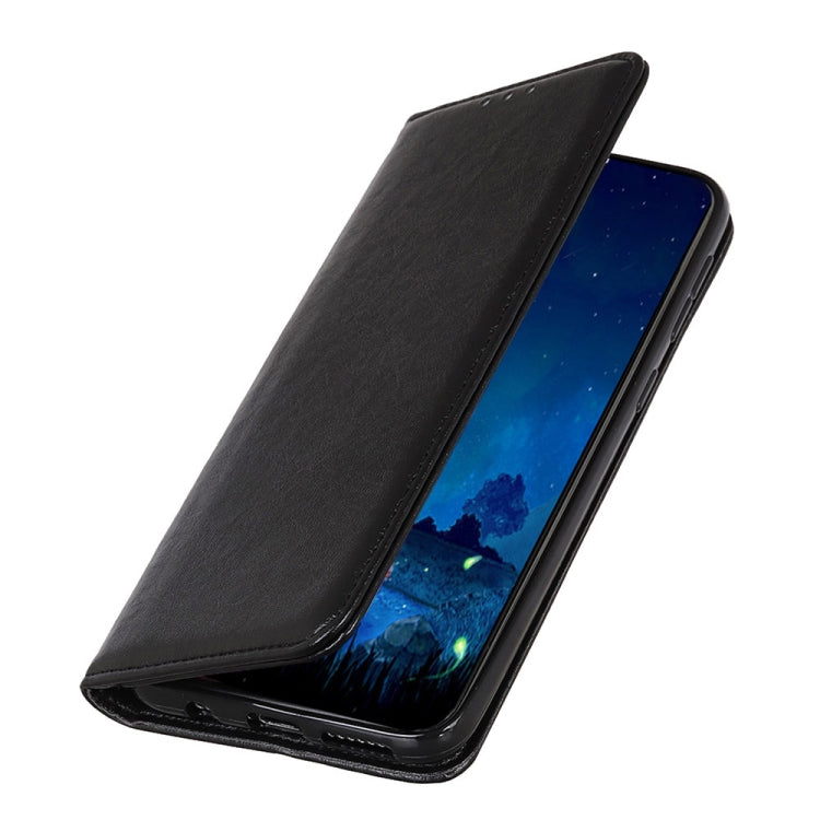 Black magnetic flip leather phone case with flip stand, textured cover