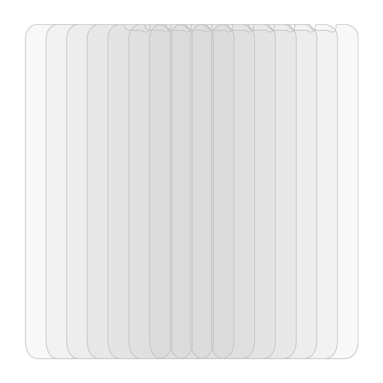 10-pack tempered glass screen protector set, clear protective films stacked