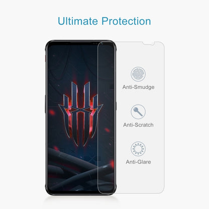 Tempered glass screen protector on a phone screen with anti-smudge, anti-scratch icons