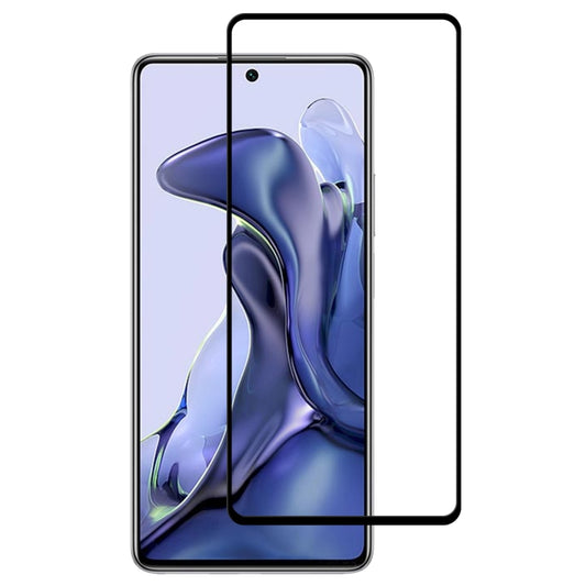 Full-screen tempered glass screen protector with adhesive, black edge, for smartphone