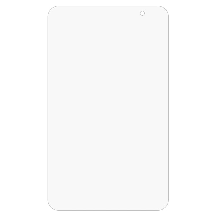 Clear tempered glass screen protector sheet with rounded corners for tablet display.