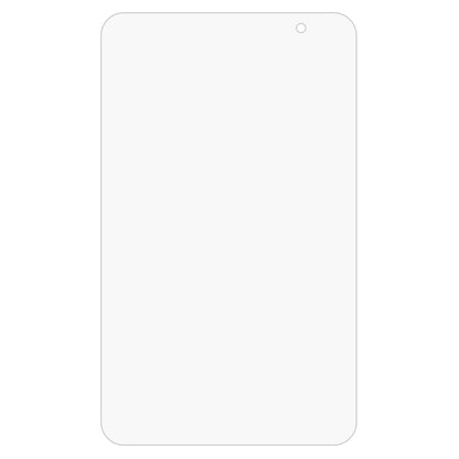 Clear tempered glass screen protector sheet with rounded corners for tablet display.