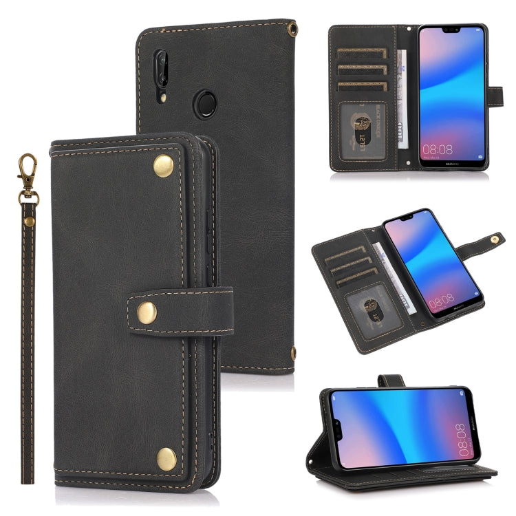 Black flip phone wallet case with card slots, wallet pocket, and lanyard strap