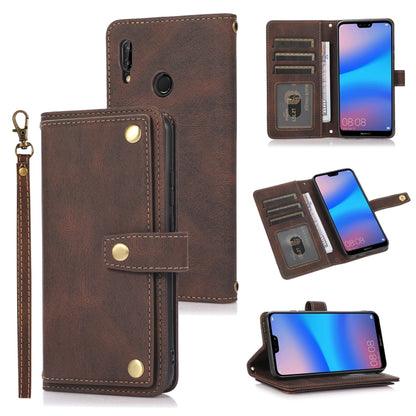 Brown flip phone wallet case with card slots, wallet pocket, and lanyard strap