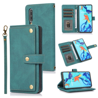 Teal horizontal flip leather case with card slots, wallet pocket, and wrist lanyard
