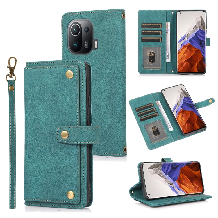 Teal horizontal flip leather phone wallet case with card slots and lanyard strap