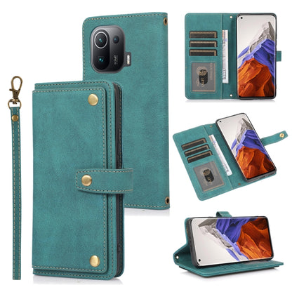 Teal horizontal flip leather phone wallet case with card slots and lanyard strap