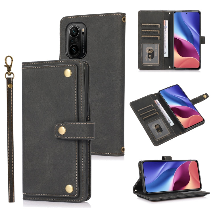 Black horizontal flip leather phone wallet case with card slots and lanyard strap