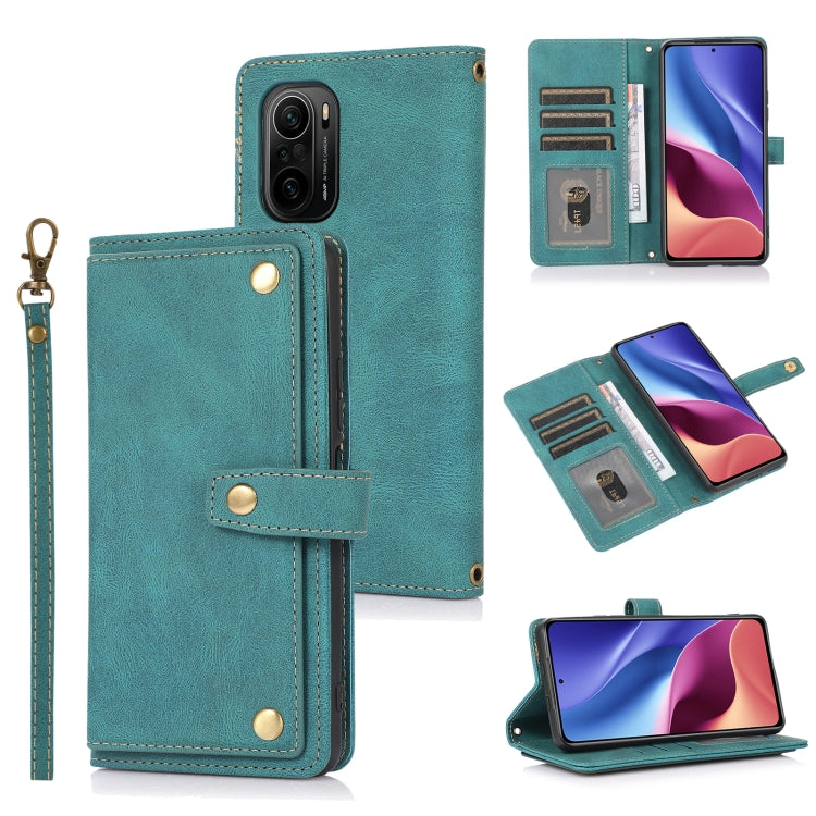 Teal horizontal flip leather phone wallet case shown open with card slots