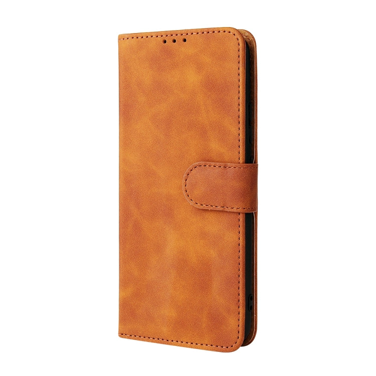Brown PU leather flip wallet phone case with stitched magnetic closure and card holder