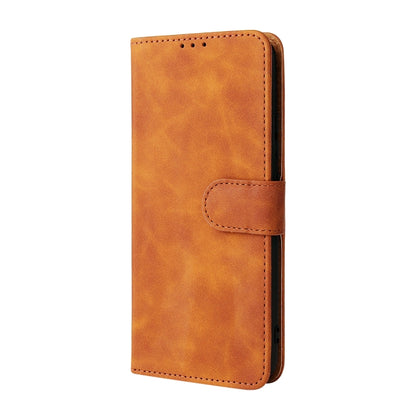 Brown PU leather flip wallet phone case with stitched magnetic closure and card holder
