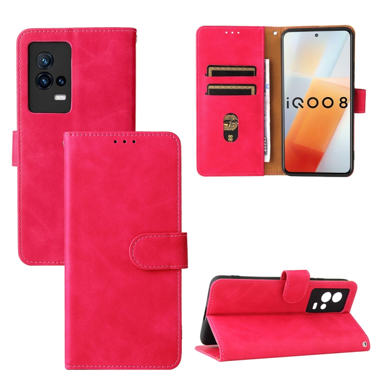 Rose red PU leather flip case with magnetic clasp, card slots, and wallet stand